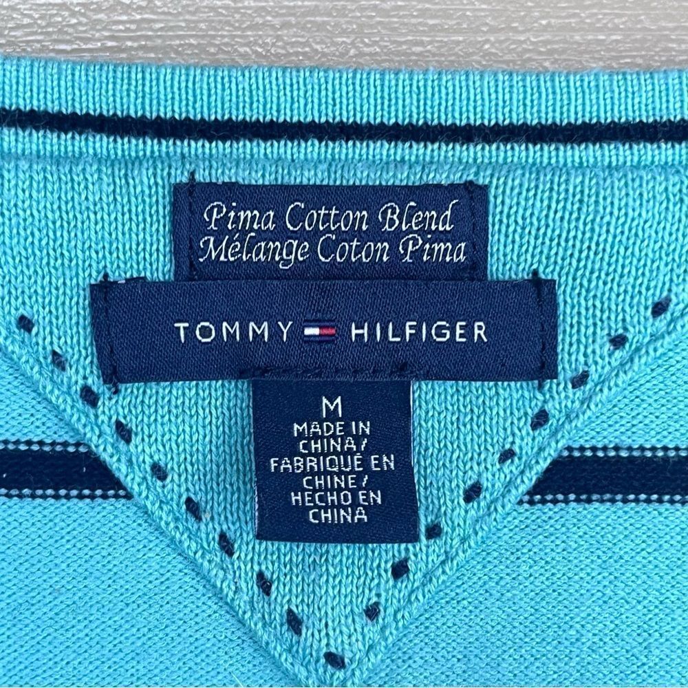 Tommy Hilfiger Stripped Sweater Pima Cotton Blend V-Neck Preppy Medium - Picture 6 of 7